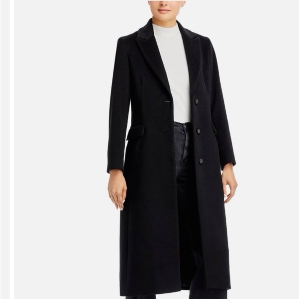 EUC Albert Nipon Black Double Breasted Cashmere Wool Blend Dress Coat size 8